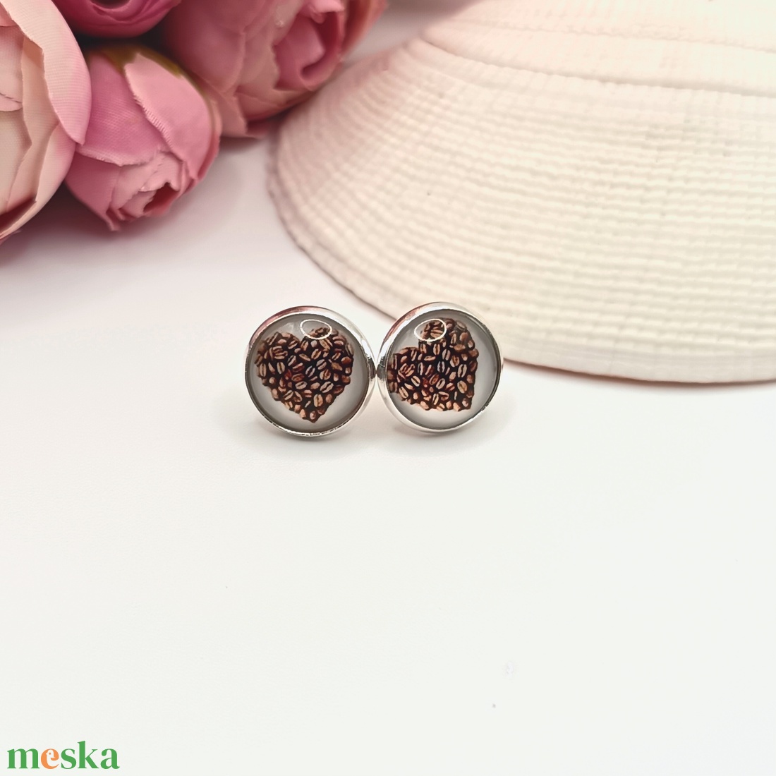 Ezüst bedugós fülbevaló � kávészív lencsékkel - ékszer - fülbevaló - pötty fülbevaló - Meska.hu