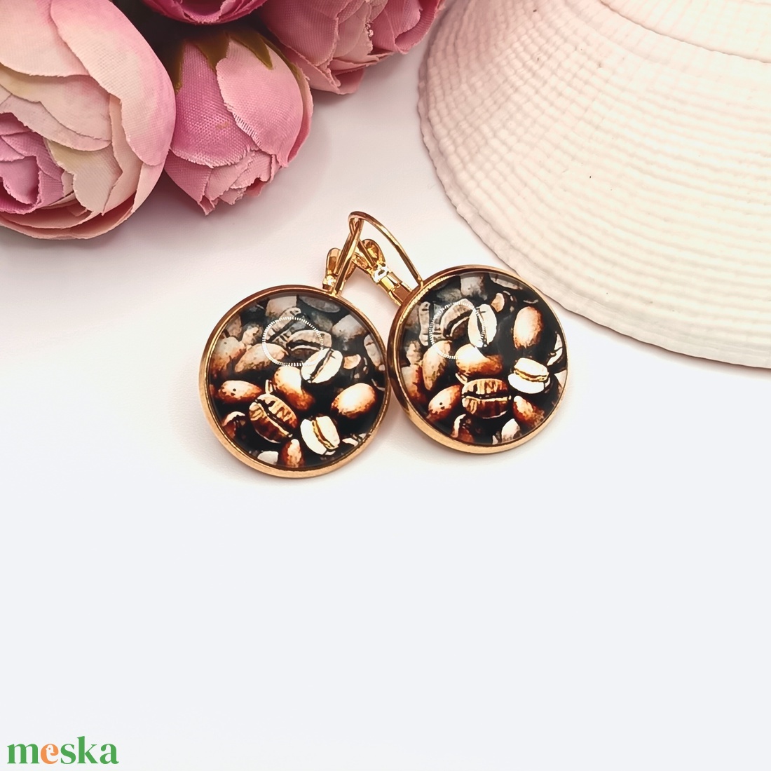 Antik arany franciakapcsos fülbevaló � kávészemes lencsével - ékszer - fülbevaló - lógó fülbevaló - Meska.hu