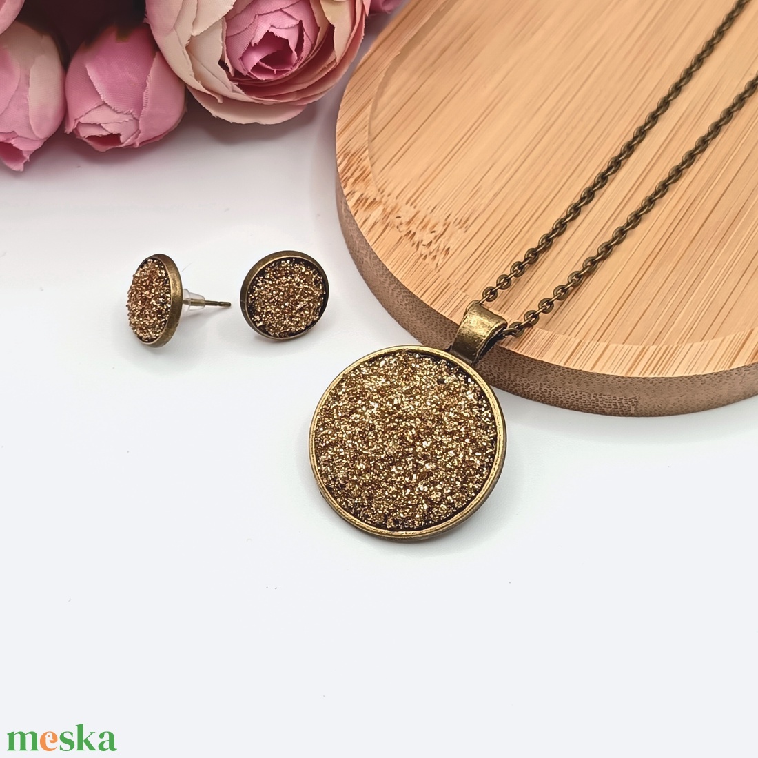 Antik bronz ékszerszett � csillogó arany lencsével - ékszer - ékszerszett - Meska.hu