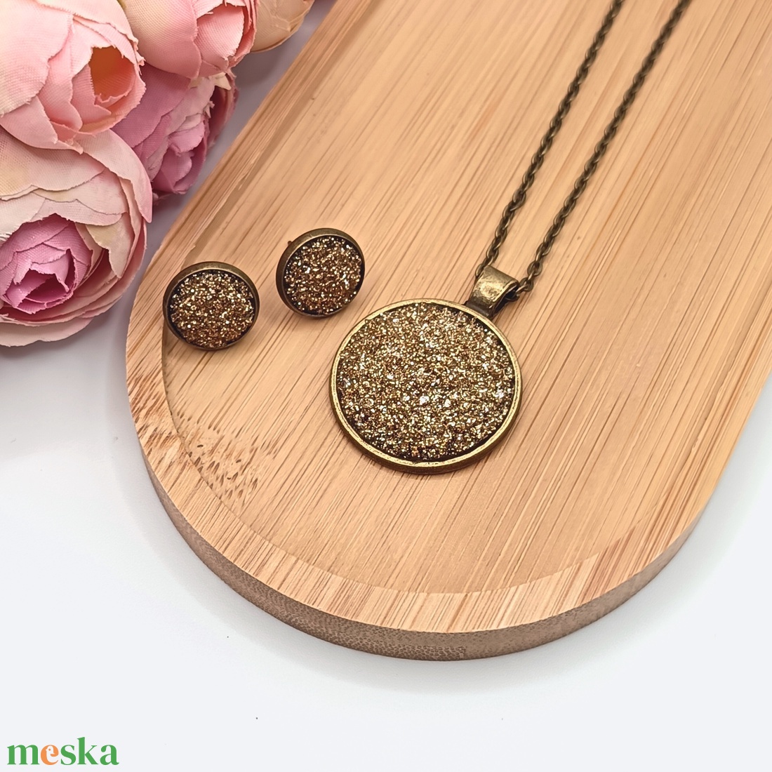 Antik bronz ékszerszett � csillogó arany lencsével - ékszer - ékszerszett - Meska.hu