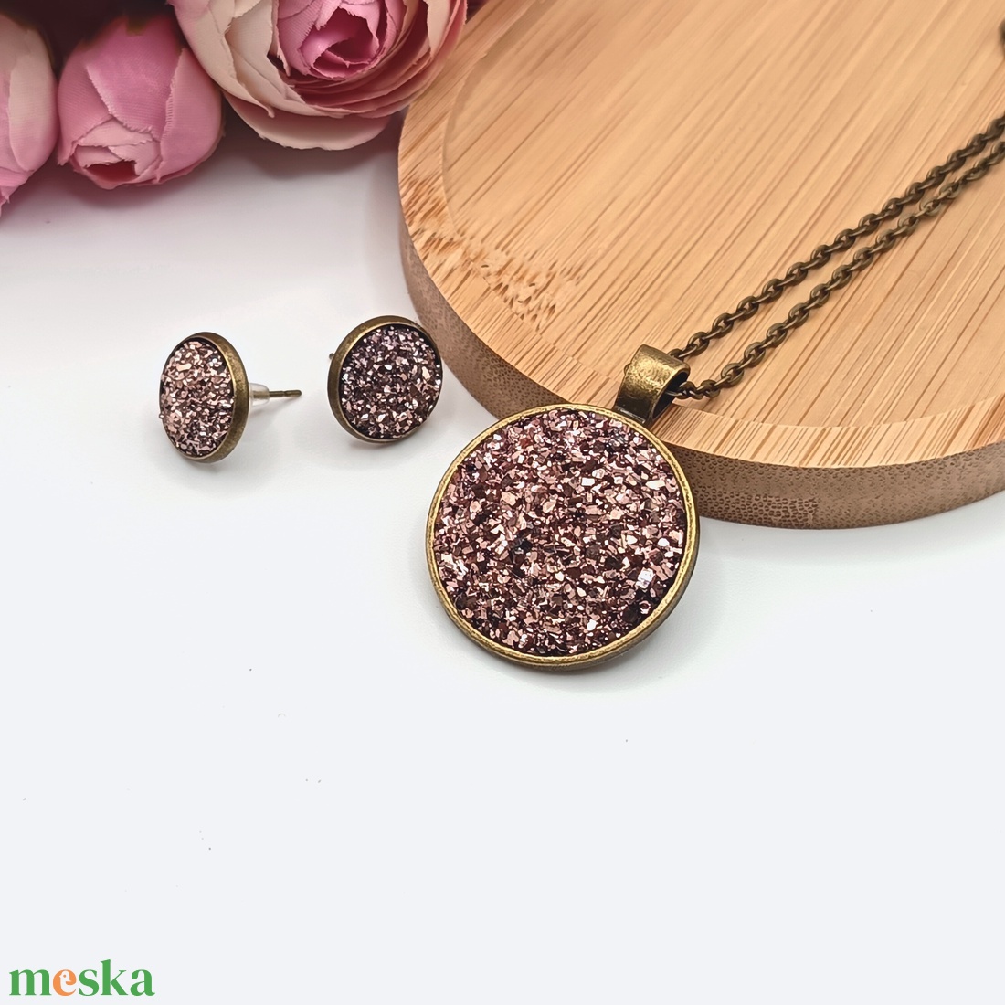 Antik bronz ékszerszett � csillogó bronzbarna lencsével - ékszer - ékszerszett - Meska.hu