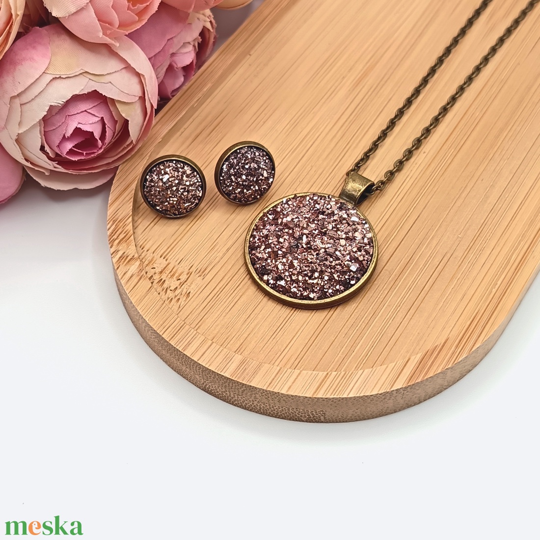 Antik bronz ékszerszett � csillogó bronzbarna lencsével - ékszer - ékszerszett - Meska.hu