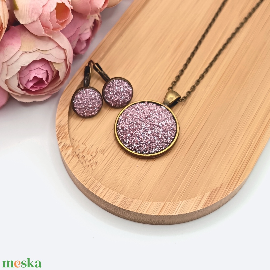 Antik bronz ékszerszett � csillogó halványlila lencsével - ékszer - ékszerszett - Meska.hu