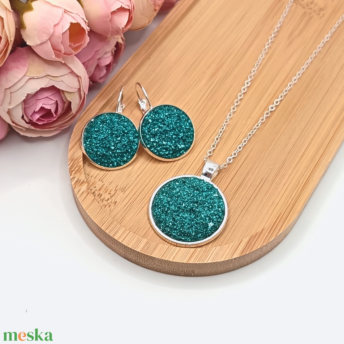 Ezüst ékszerszett � csillogó türkiz lencsével - ékszer - ékszerszett - Meska.hu