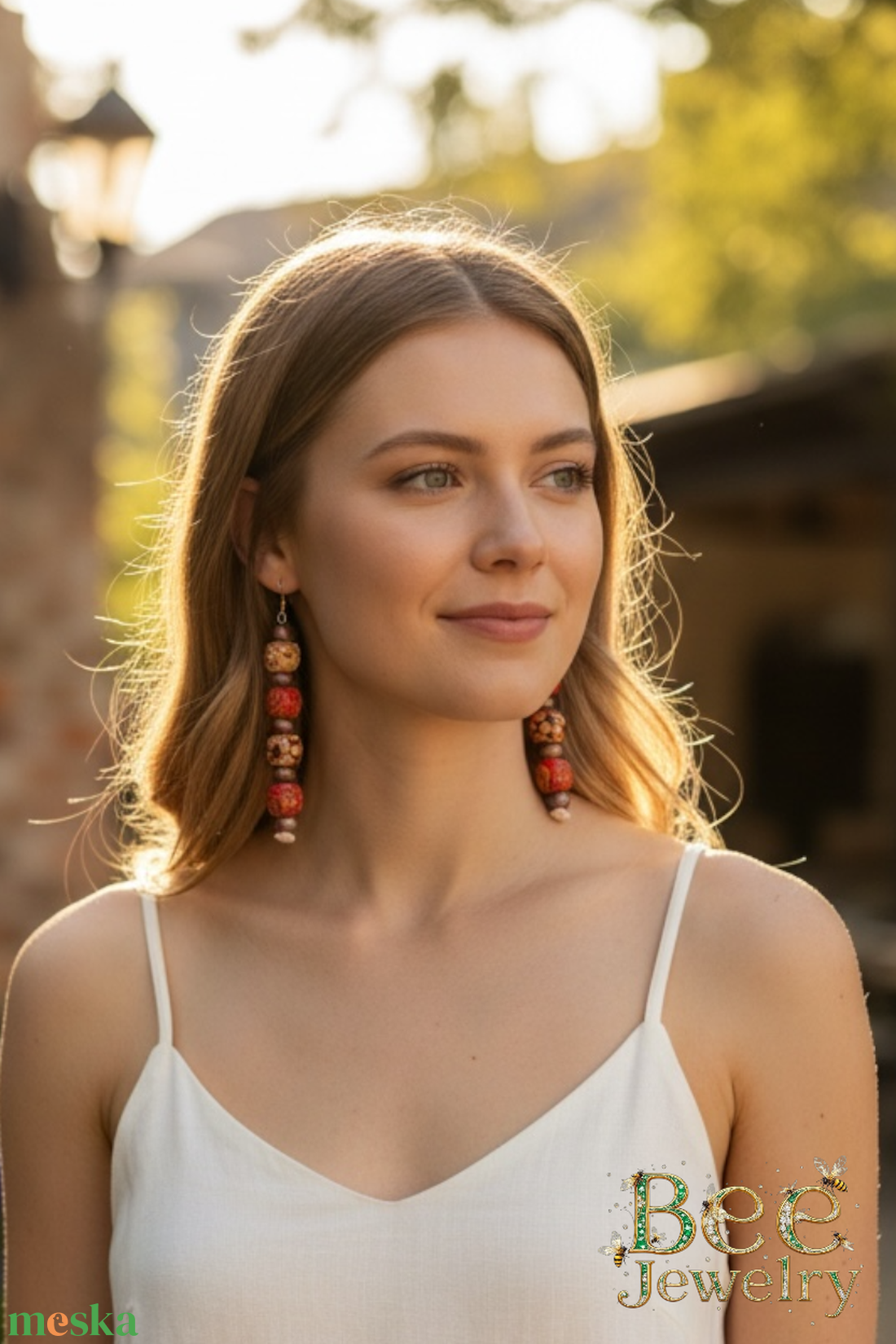 Boho Ritmus � Hosszú fűzött fülbevaló mintás fagöngyökkel - ékszer - fülbevaló - lógó fülbevaló - Meska.hu