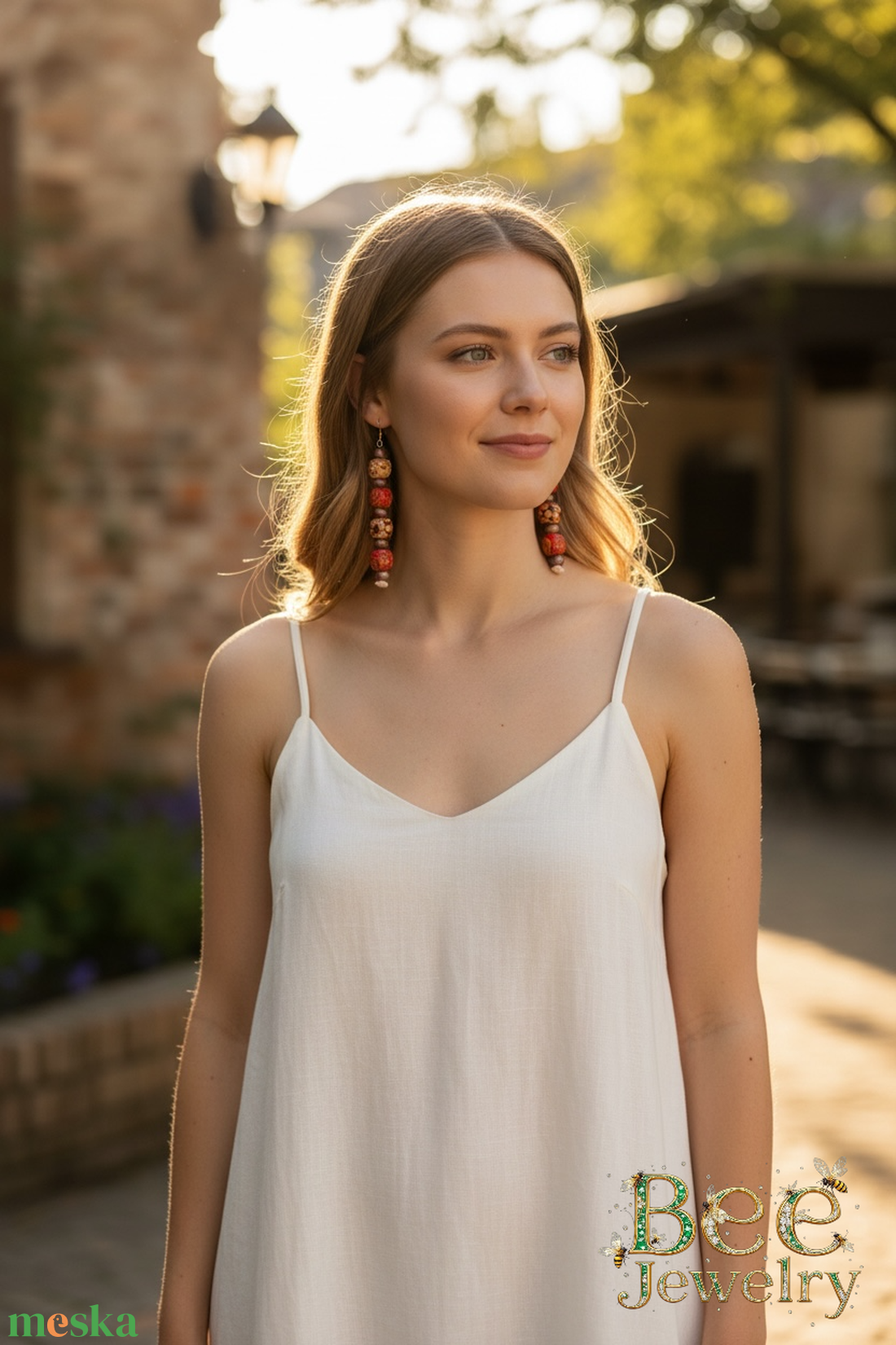 Boho Ritmus � Hosszú fűzött fülbevaló mintás fagöngyökkel - ékszer - fülbevaló - lógó fülbevaló - Meska.hu