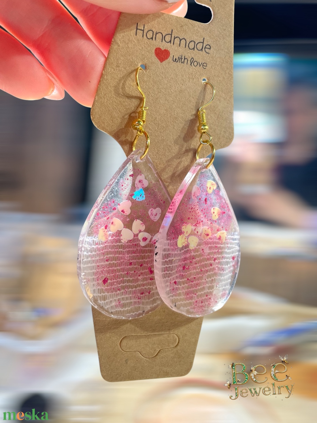 Anyák napi csipke fülbevaló � Hologramos szívekkel - ékszer - fülbevaló - lógó fülbevaló - Meska.hu