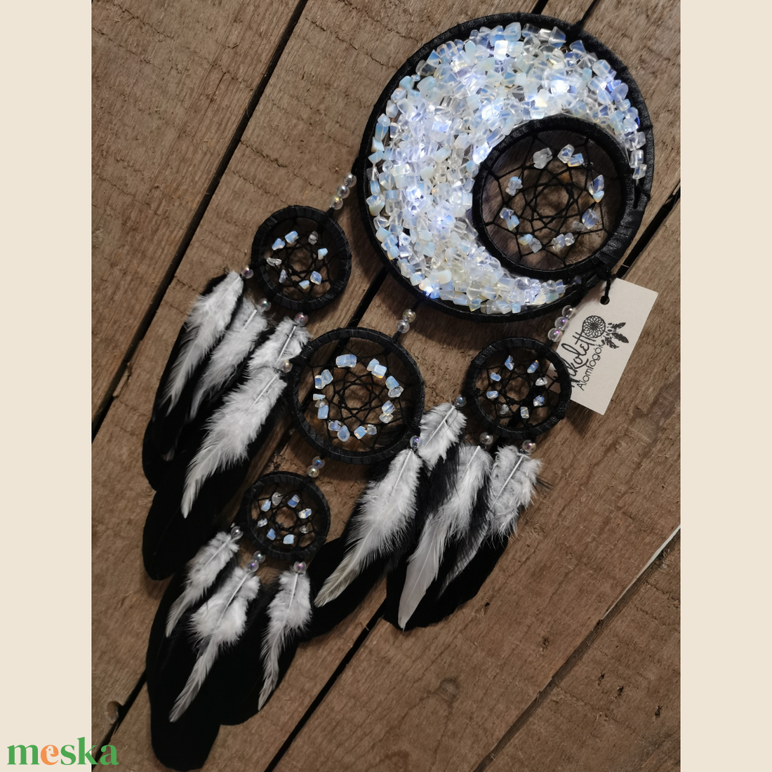 Opalit holdas, világító álomfogó - Nikolett Álomfogók - otthon & életmód - dekoráció - fali és függő dekoráció - álomfogó - Meska.hu