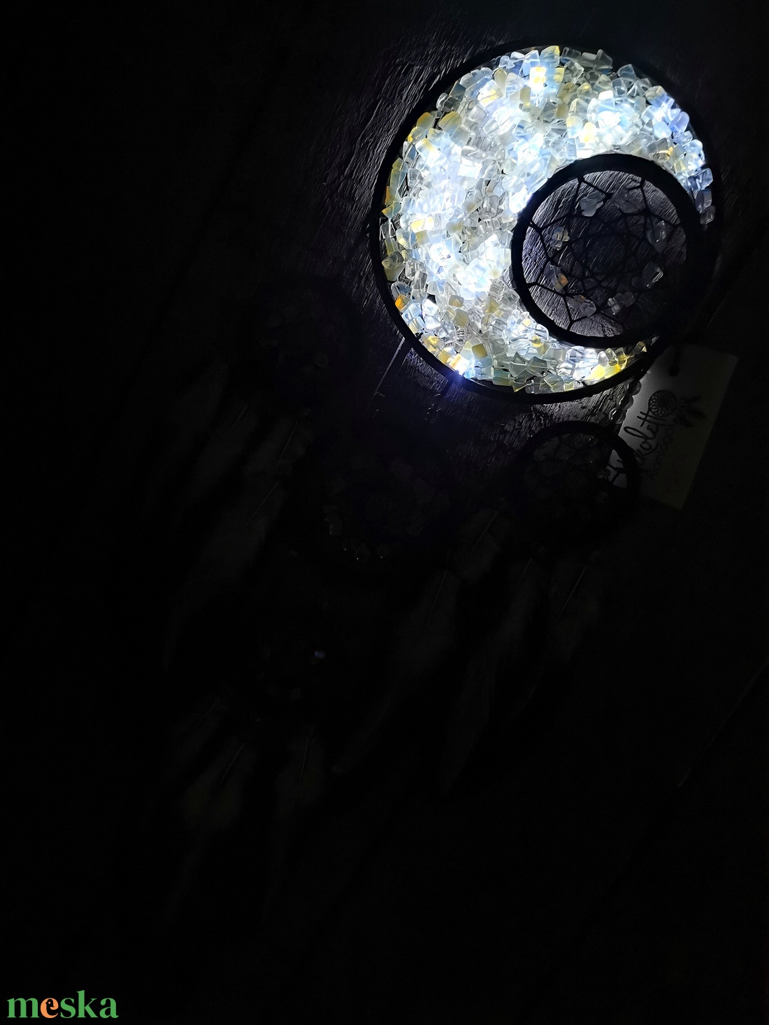 Opalit holdas, világító álomfogó - Nikolett Álomfogók - otthon & életmód - dekoráció - fali és függő dekoráció - álomfogó - Meska.hu