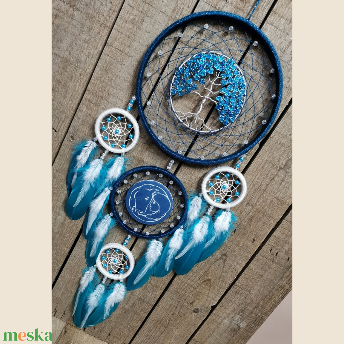 Kék rózsafás álomfogó - 5 karika - Nikolett Álomfogók - otthon & életmód - dekoráció - fali és függő dekoráció - álomfogó - Meska.hu