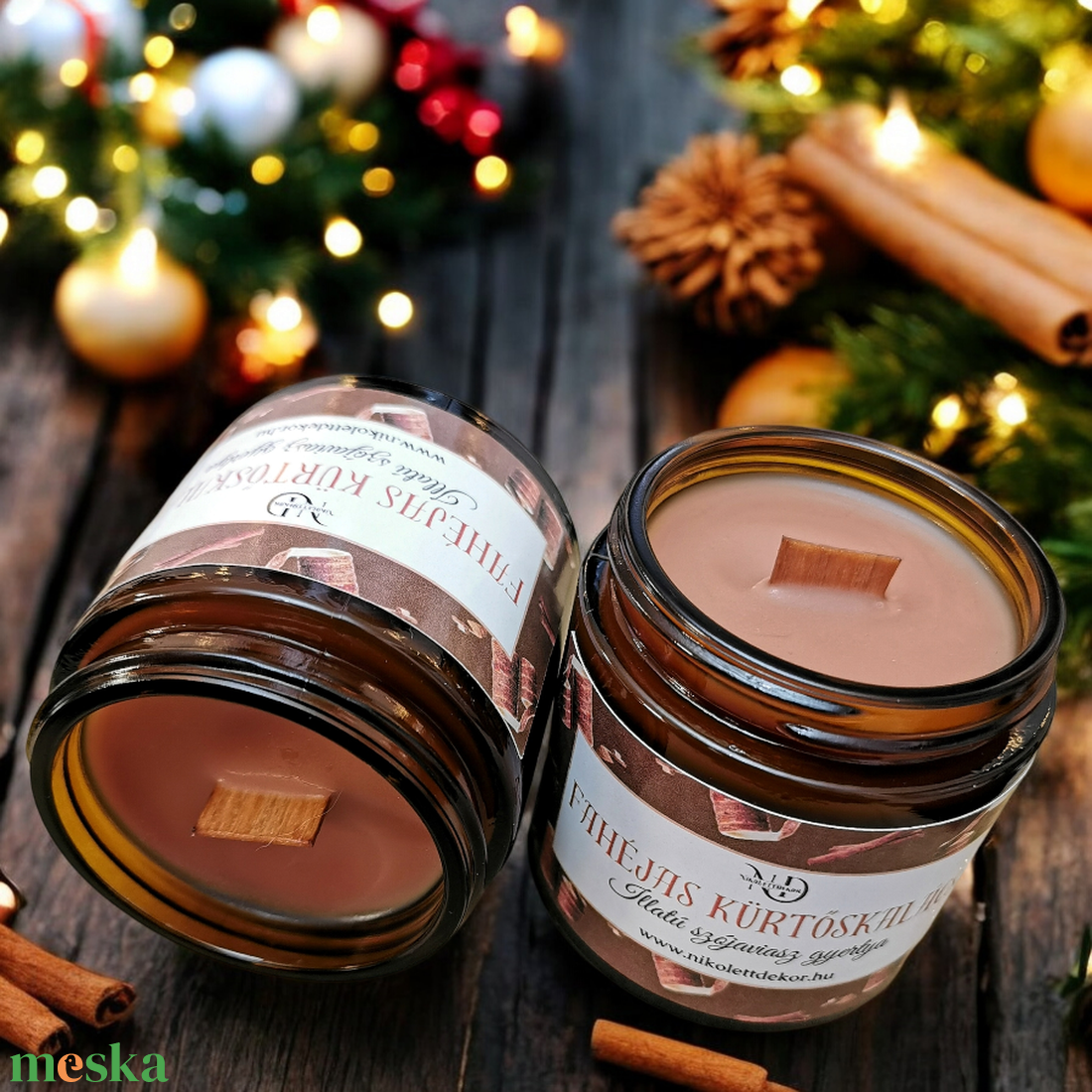FAHÉJAS KÜRTŐSKALÁCS - SZÓJAVIASZ GYERTYA - NIKOLETT DEKOR - otthon & életmód - gyertya, illat, aroma - gyertya - Meska.hu