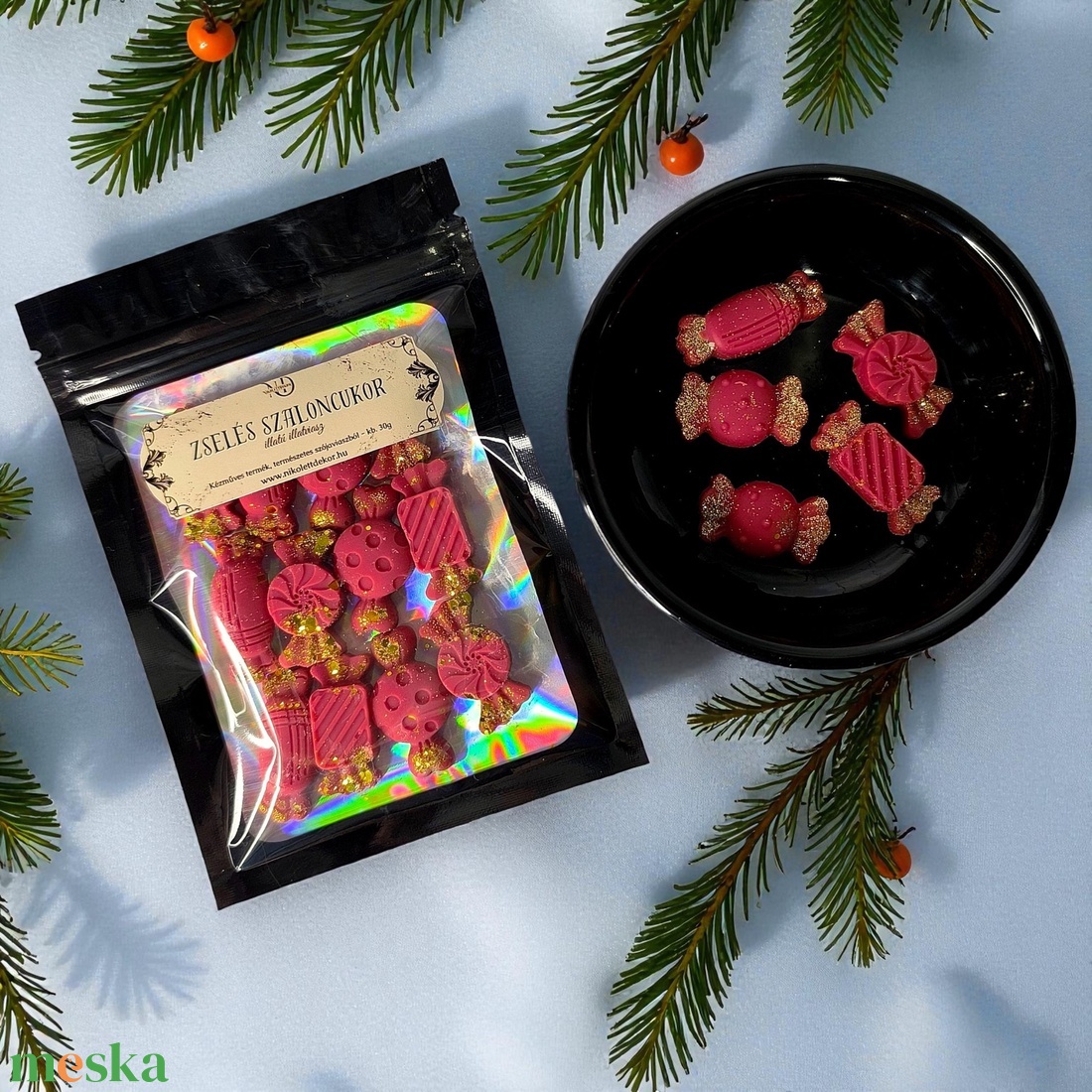 Zselés szaloncukor 30g - karácsonyi szójaviasz illatviasz - Nikolett Dekor - otthon & életmód - gyertya, illat, aroma - illatviasz - Meska.hu