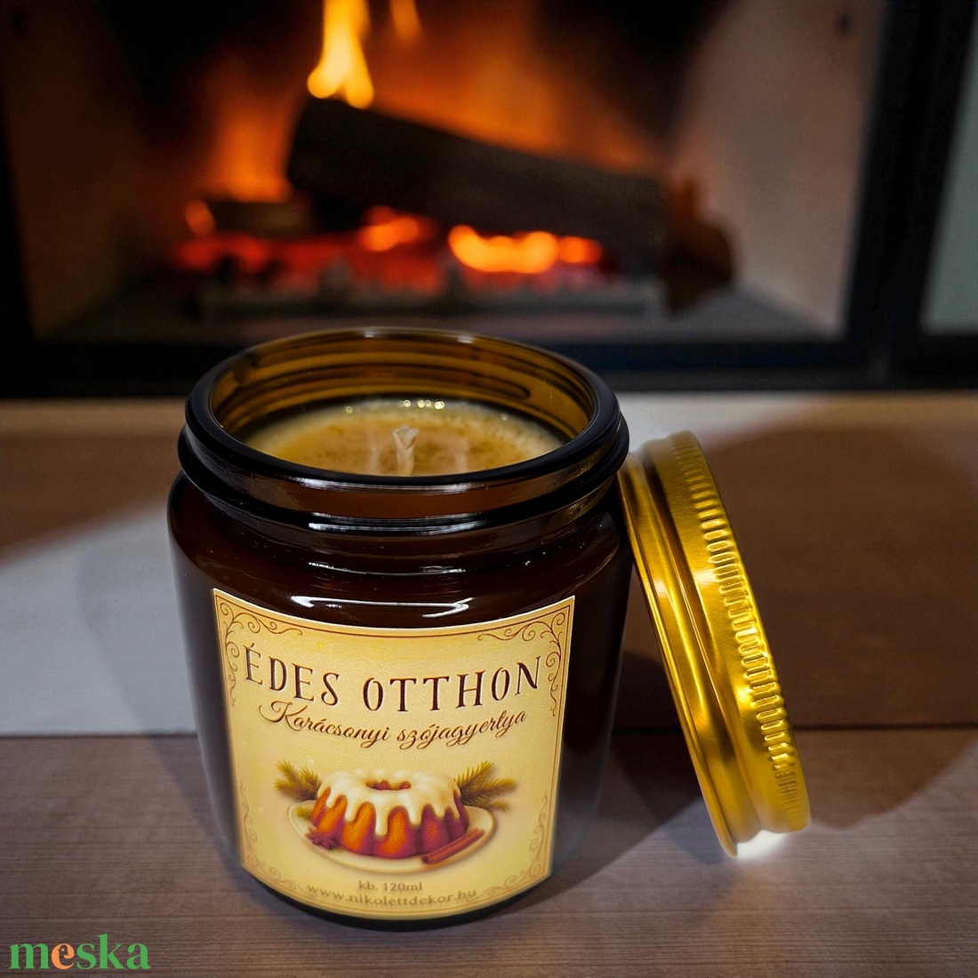 Édes Otthon karácsonyi szójaviasz gyertya - 120ml - Nikolett Dekor - otthon & életmód - gyertya, illat, aroma - gyertya - Meska.hu