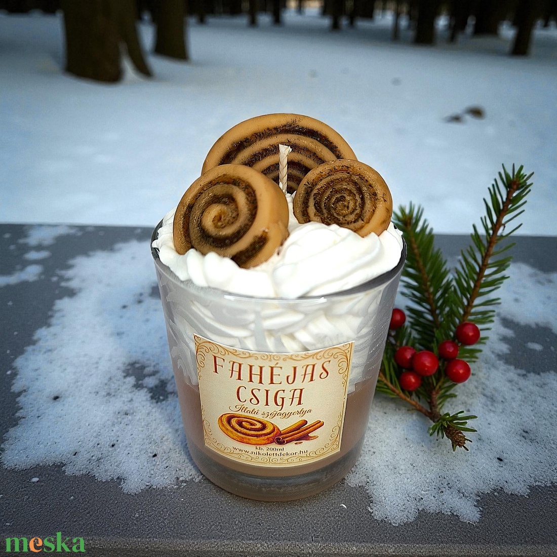 Fahéjas csiga illatú szójaviasz gyertya - 200ml - Nikolett Dekor - otthon & életmód - gyertya, illat, aroma - gyertya - Meska.hu