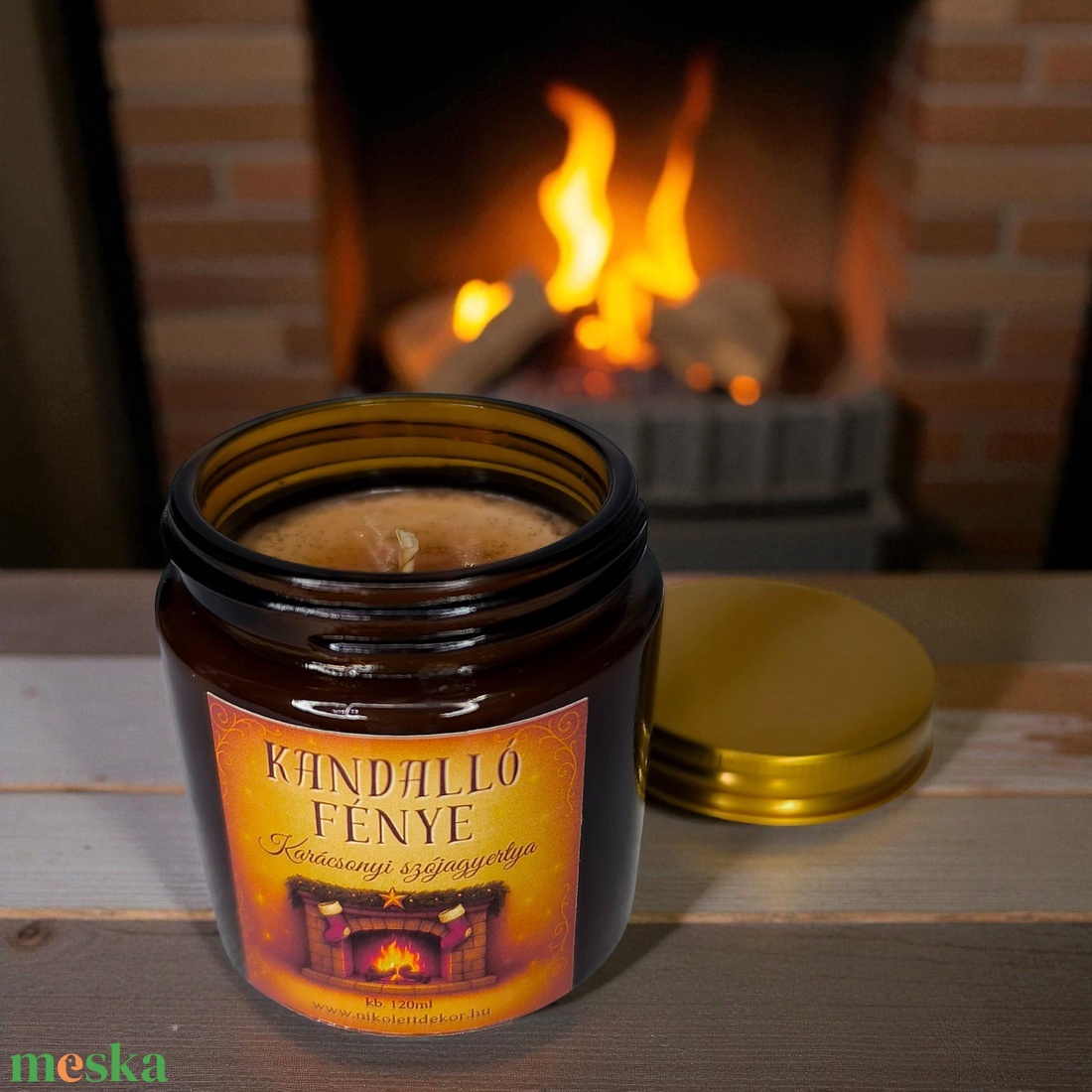 Kandalló fénye karácsonyi szójaviasz gyertya - 120ml - Nikolett Dekor - otthon & életmód - gyertya, illat, aroma - gyertya - Meska.hu