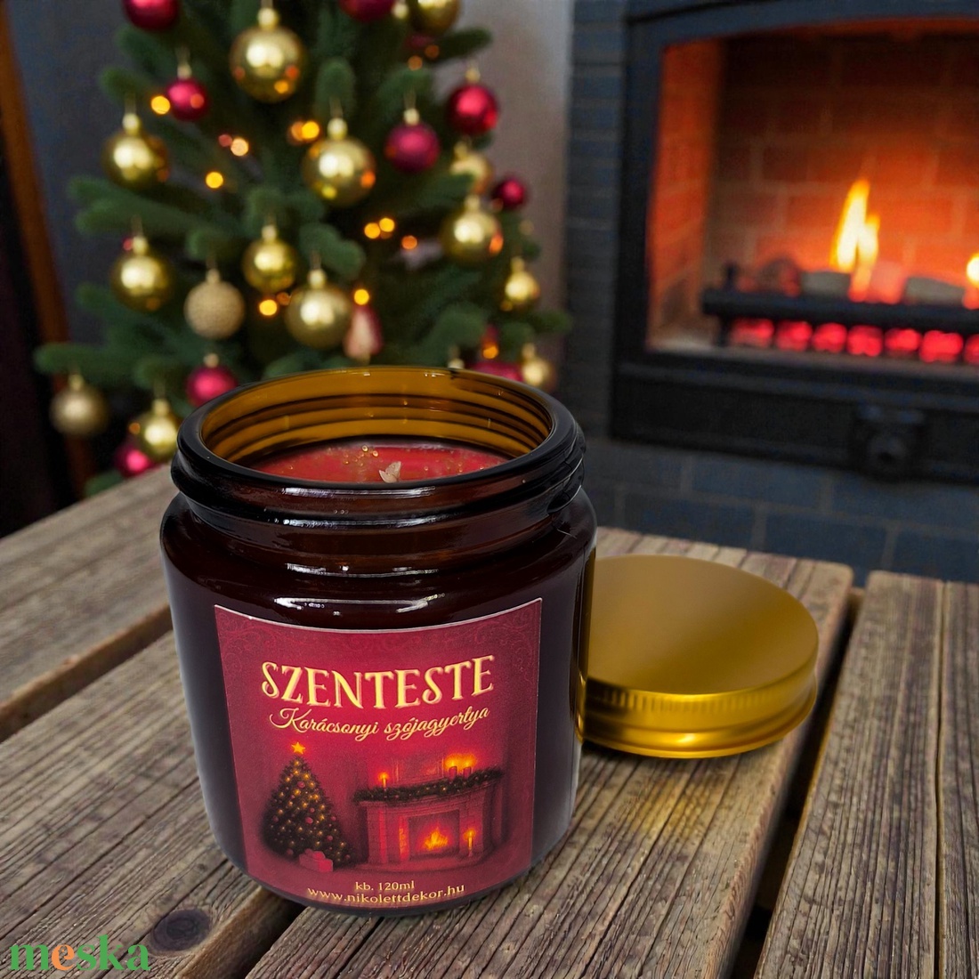 Szenteste karácsonyi szójaviasz gyertya - 120ml - Nikolett Dekor - otthon & életmód - gyertya, illat, aroma - gyertya - Meska.hu