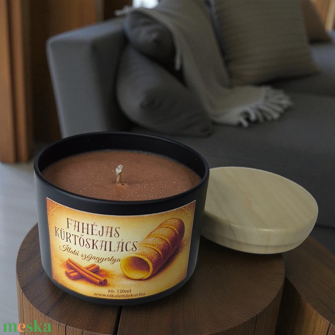 Fahéjas kürtőskalács illatú szójaviasz gyertya - 120ml - Nikolett Dekor - otthon & életmód - gyertya, illat, aroma - gyertya - Meska.hu