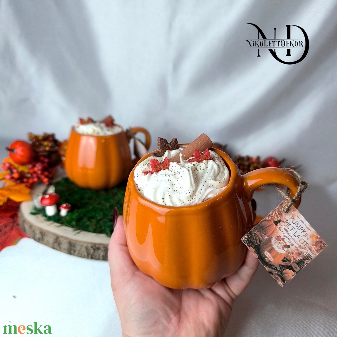 Pumpkin spice latte, Sütőtök fűszeres latte illatú szójagyertya  - Nikolett Dekor - otthon & életmód - gyertya, illat, aroma - gyertya - Meska.hu