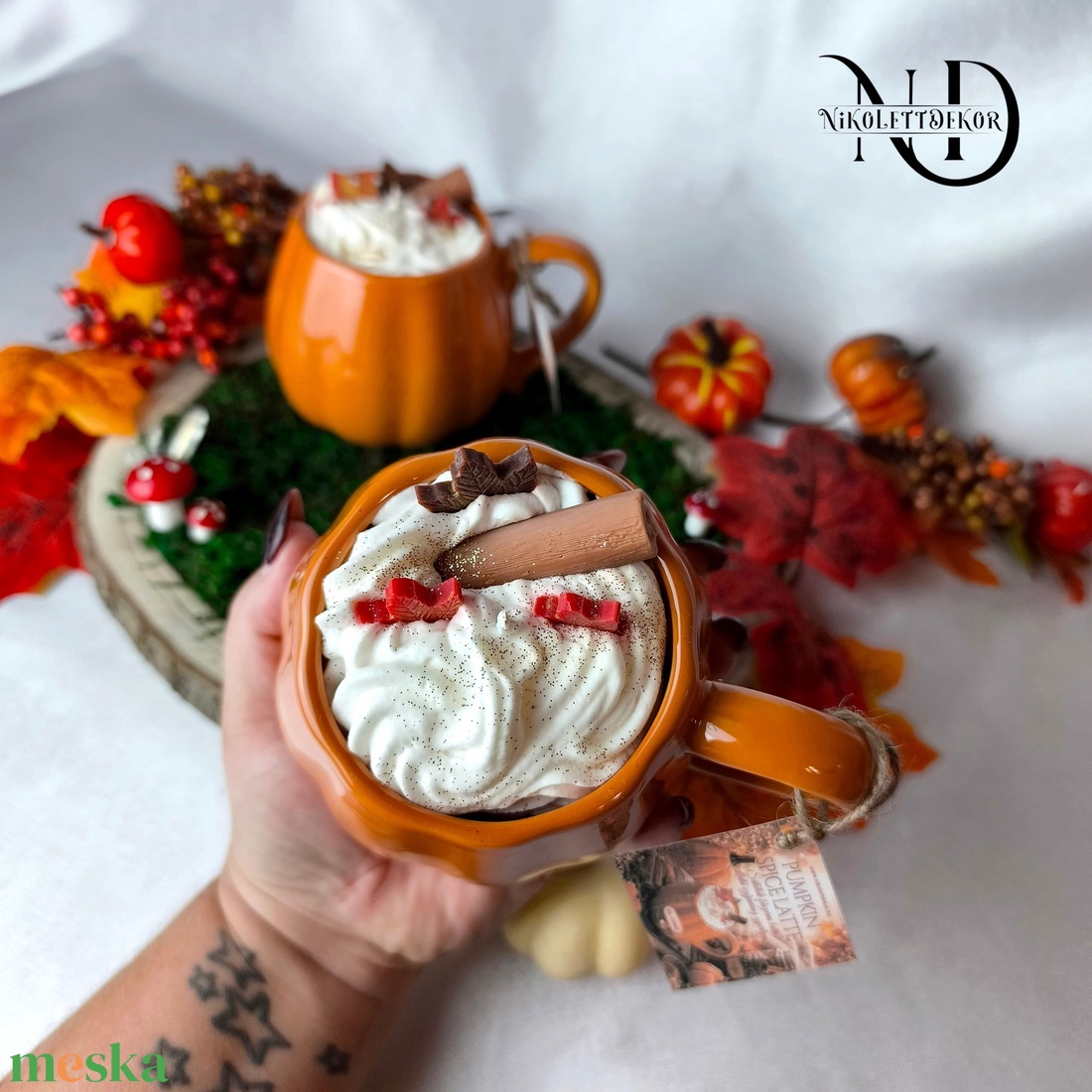 Pumpkin spice latte, Sütőtök fűszeres latte illatú szójagyertya  - Nikolett Dekor - otthon & életmód - gyertya, illat, aroma - gyertya - Meska.hu