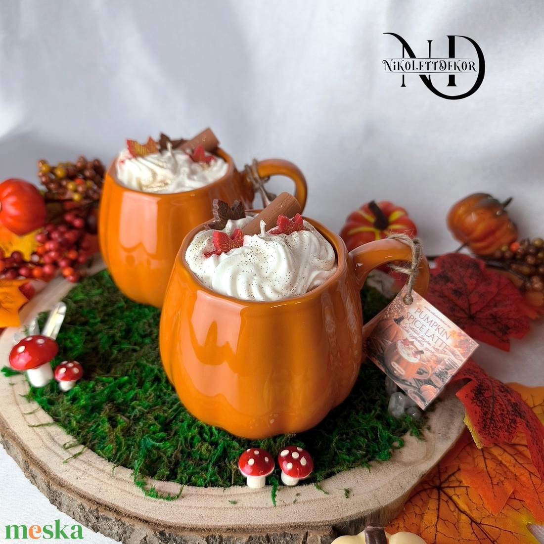 Pumpkin spice latte, Sütőtök fűszeres latte illatú szójagyertya  - Nikolett Dekor - otthon & életmód - gyertya, illat, aroma - gyertya - Meska.hu
