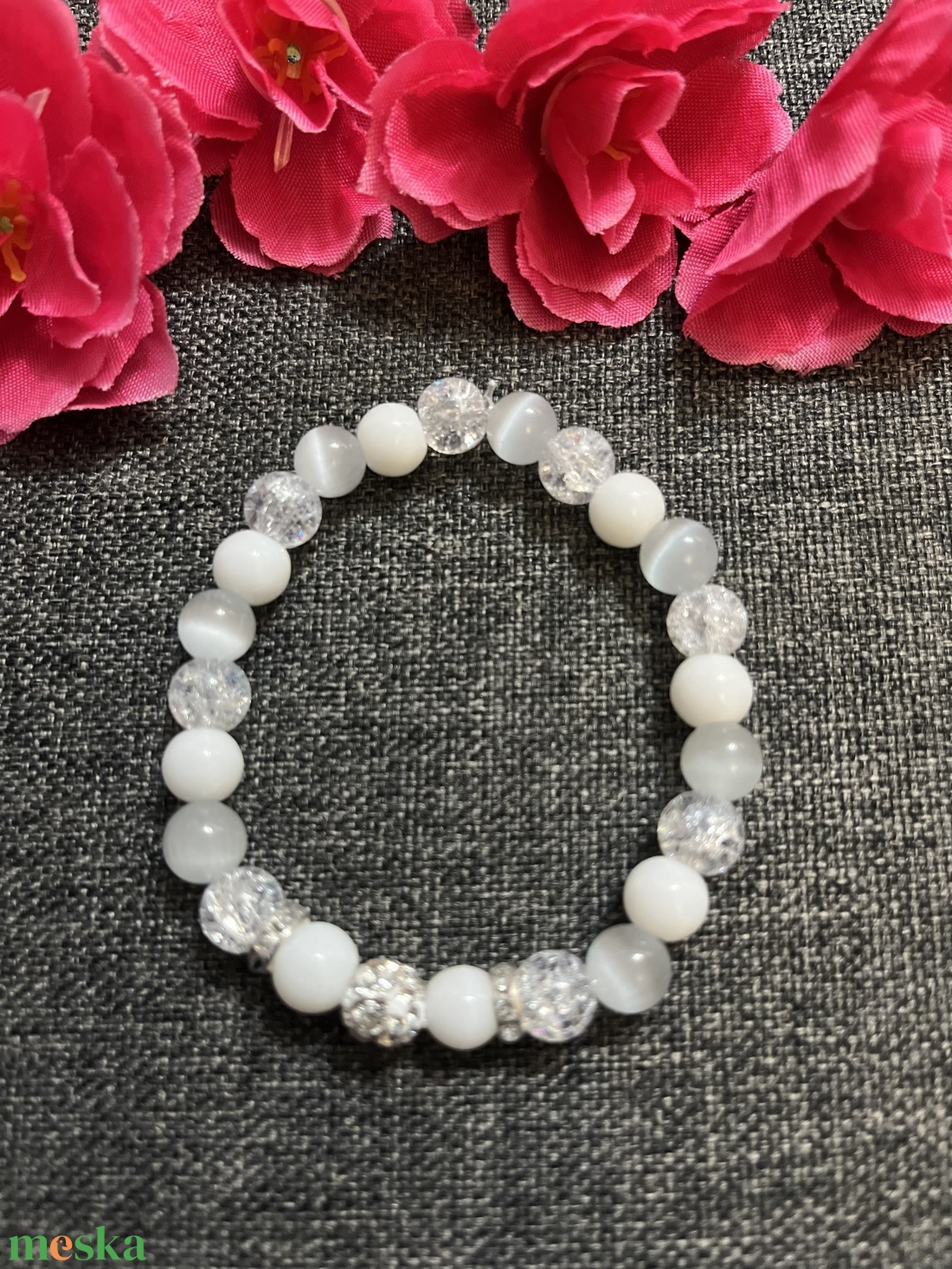 Ásványkarkötő szelenit jade hegyikristály - ékszer - karkötő - ásványkarkötő - Meska.hu