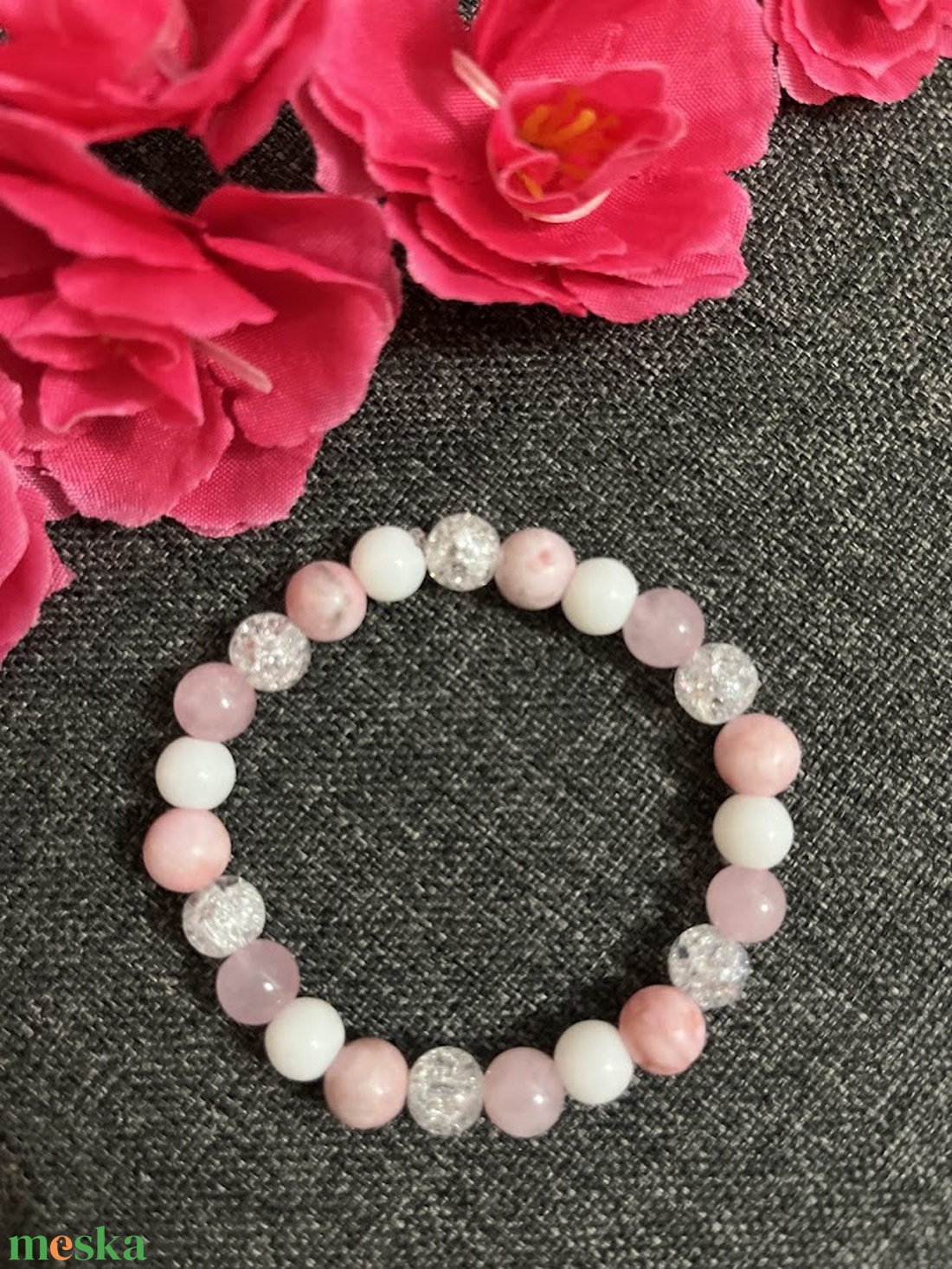 Ásványkarkötő rózsakvarc, hegyikristály, jade, zebra jáspis - ékszer - karkötő - ásványkarkötő - Meska.hu