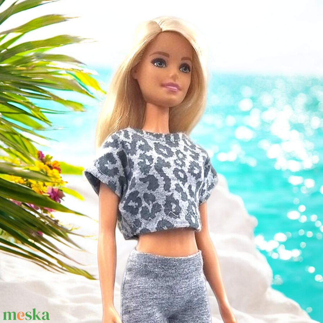 Oversized, szürke párducmintás rövid barbie póló  - ruha barbie típusú babákhoz (a034sp) - játék & sport - baba & babaház - barbie ruhák - Meska.hu