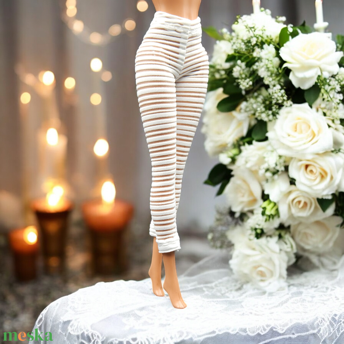 Fehér átlátszó csíkos leggings, harisnya - ruha barbie típusú babákhoz (b005eg) - játék & sport - baba & babaház - barbie ruhák - Meska.hu