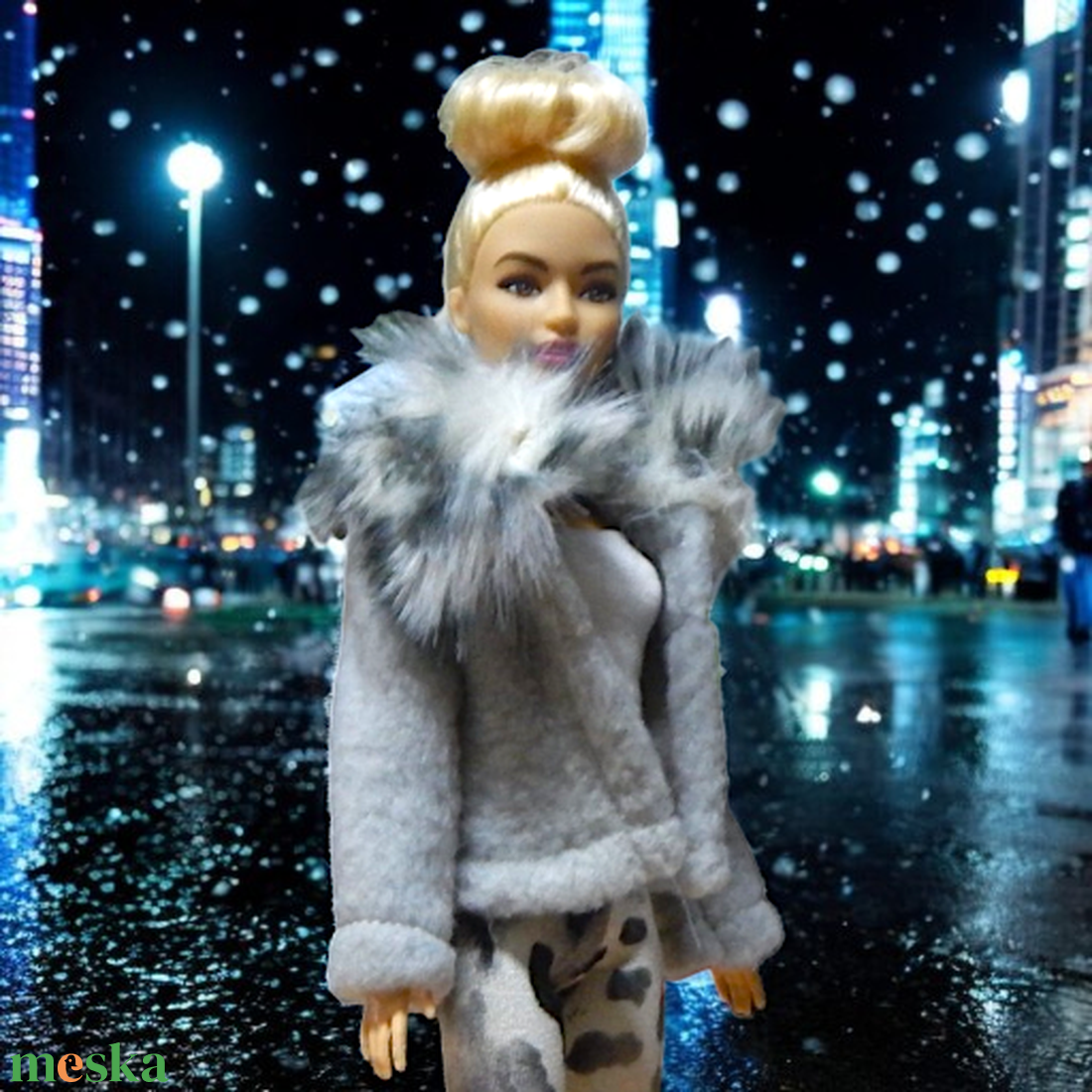 Szürke polár kabát  - ruha barbie típusú babákhoz (d001sf) - játék & sport - baba & babaház - barbie ruhák - Meska.hu