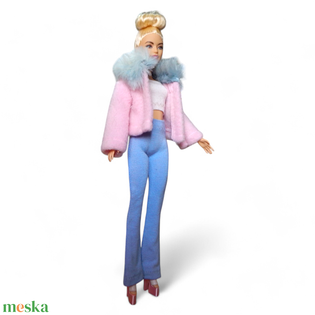 Rózsaszín polár kabát  - ruha barbie típusú babákhoz (d001rk) - játék & sport - baba & babaház - barbie ruhák - Meska.hu