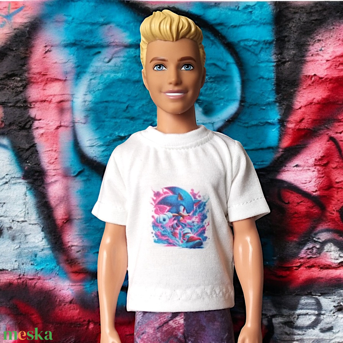 Fiú póló, Ken póló, Sonic mintával- ruha barbie típusú babákhoz (f007fo) - játék & sport - baba & babaház - barbie ruhák - Meska.hu