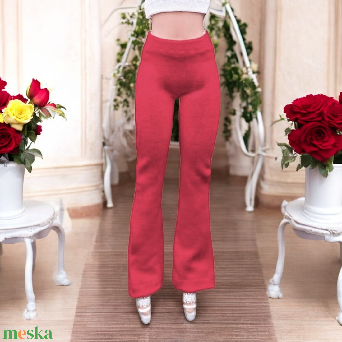 Piros trapéznadrág  - ruha barbie típusú babákhoz (a040pr) - játék & sport - baba & babaház - barbie ruhák - Meska.hu