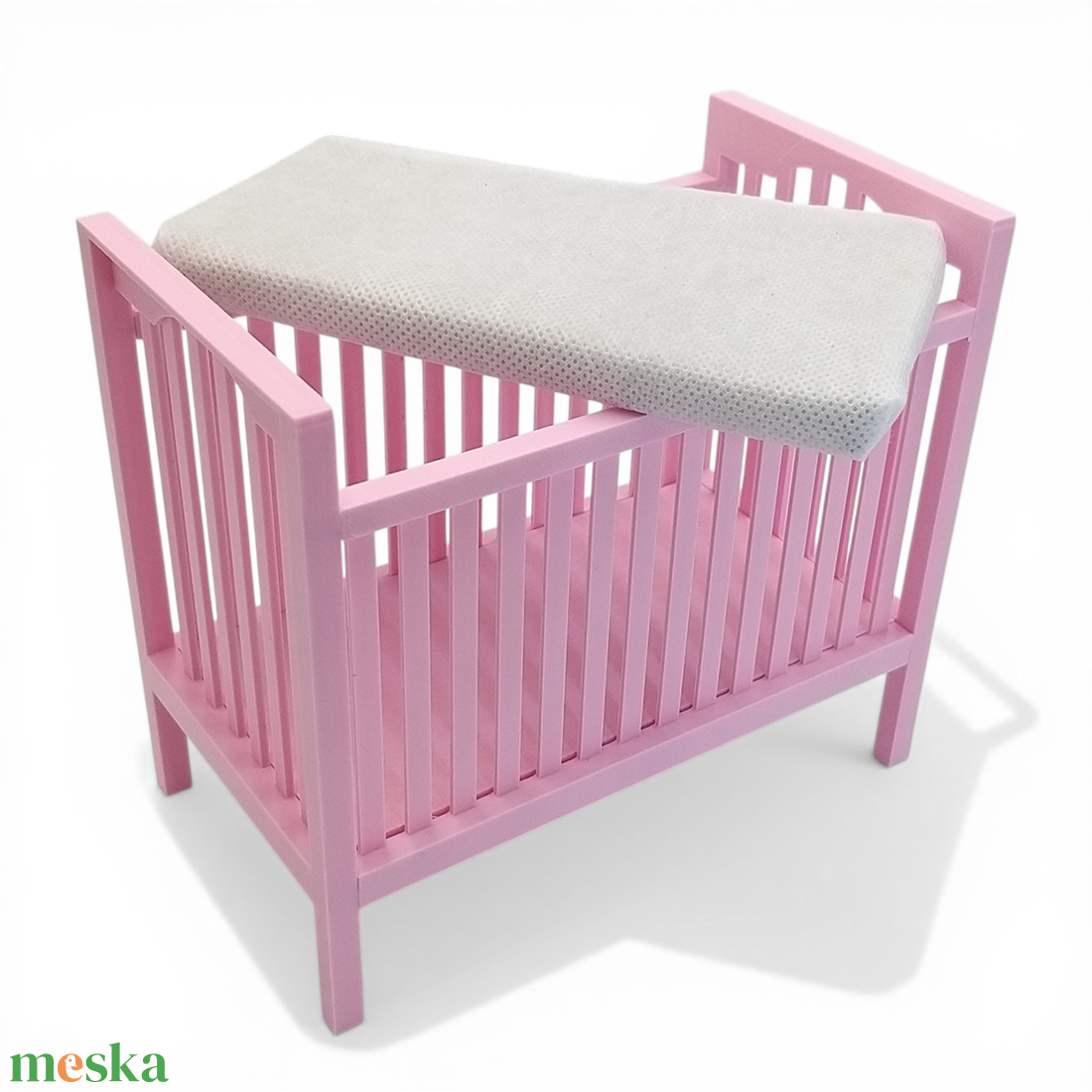 Rózsaszín kiságy babaházba barbie babákhoz, matraccal 1/6 (j001rs) - játék & sport - baba & babaház - játékbaba, babakellék - Meska.hu