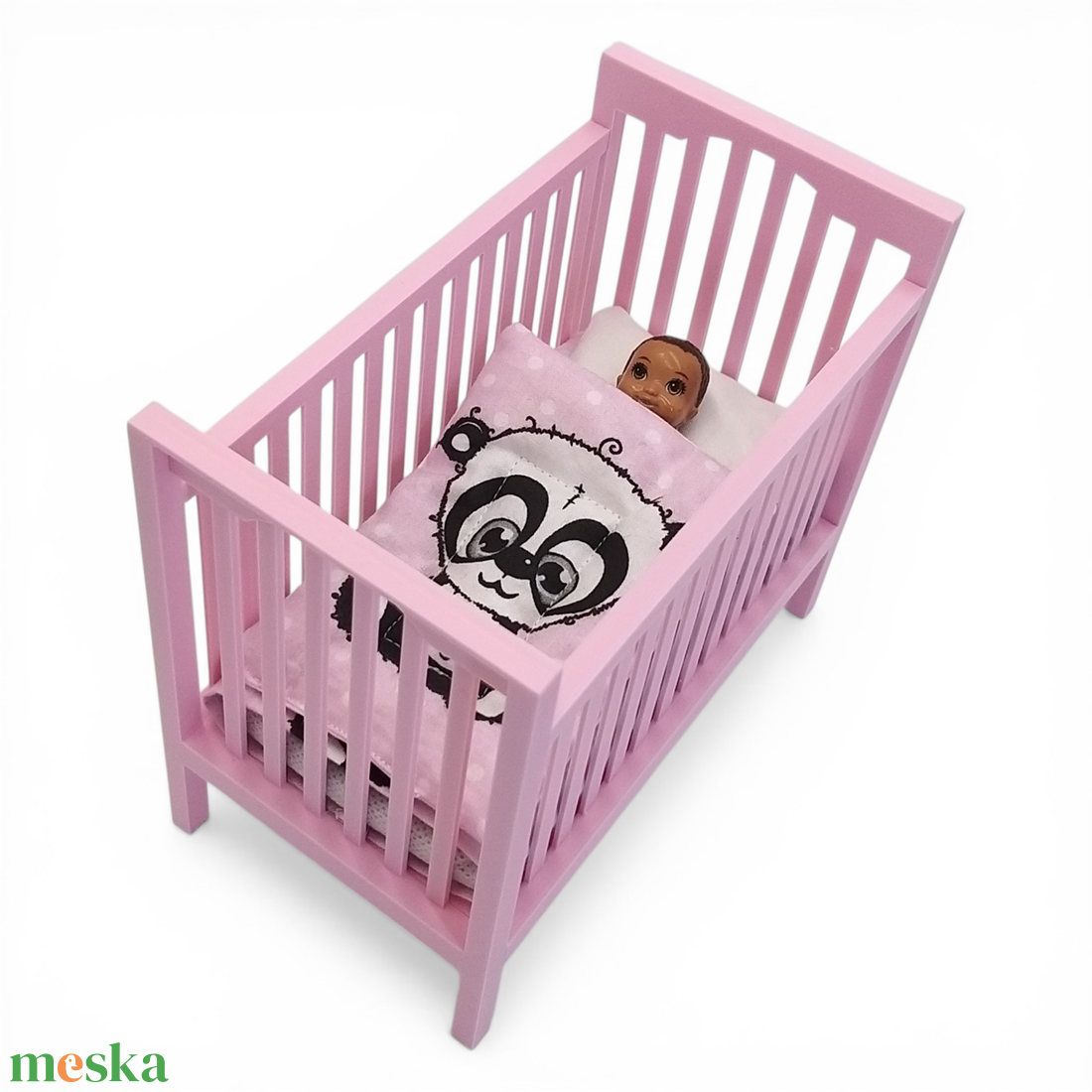 Rózsaszín kiságy babaházba barbie babákhoz, matraccal 1/6 (j001rs) - játék & sport - baba & babaház - játékbaba, babakellék - Meska.hu