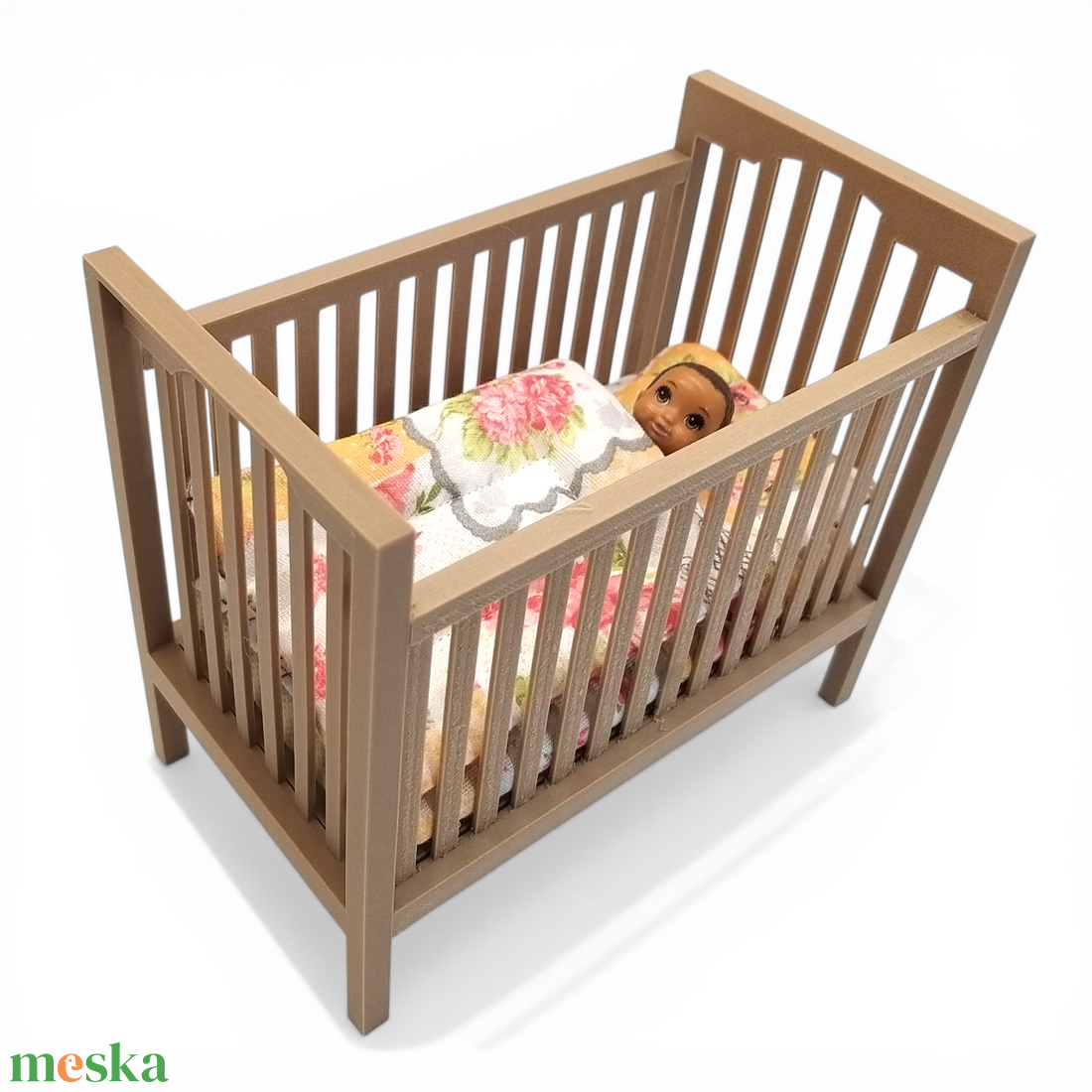 Sötét fa színű kiságy babaházba barbie babákhoz, matraccal 1/6 (j001sf) - játék & sport - baba & babaház - játékbaba, babakellék - Meska.hu