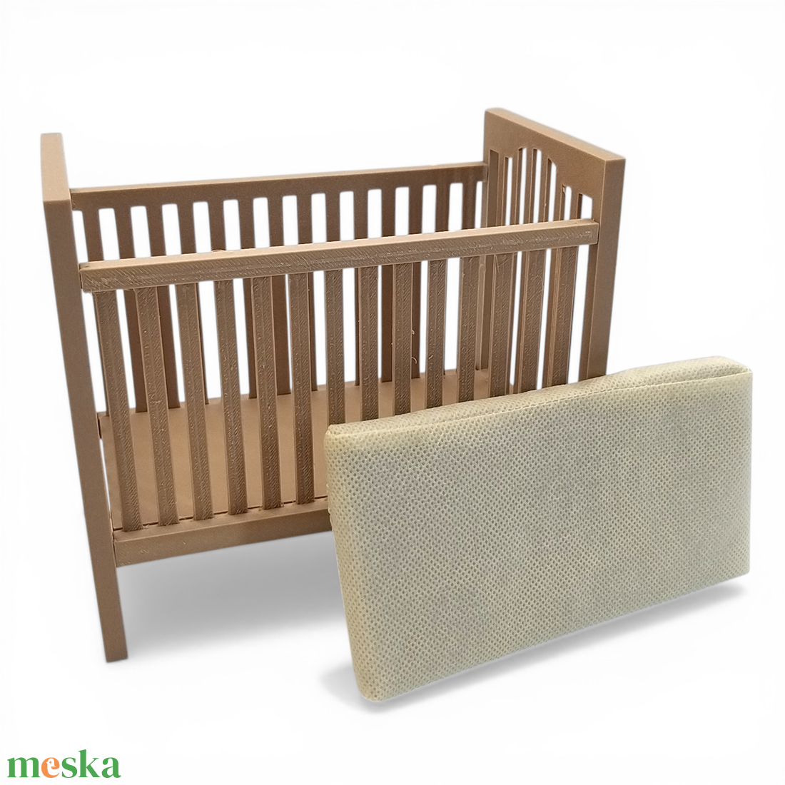 Sötét fa színű kiságy babaházba barbie babákhoz, matraccal 1/6 (j001sf) - játék & sport - baba & babaház - játékbaba, babakellék - Meska.hu