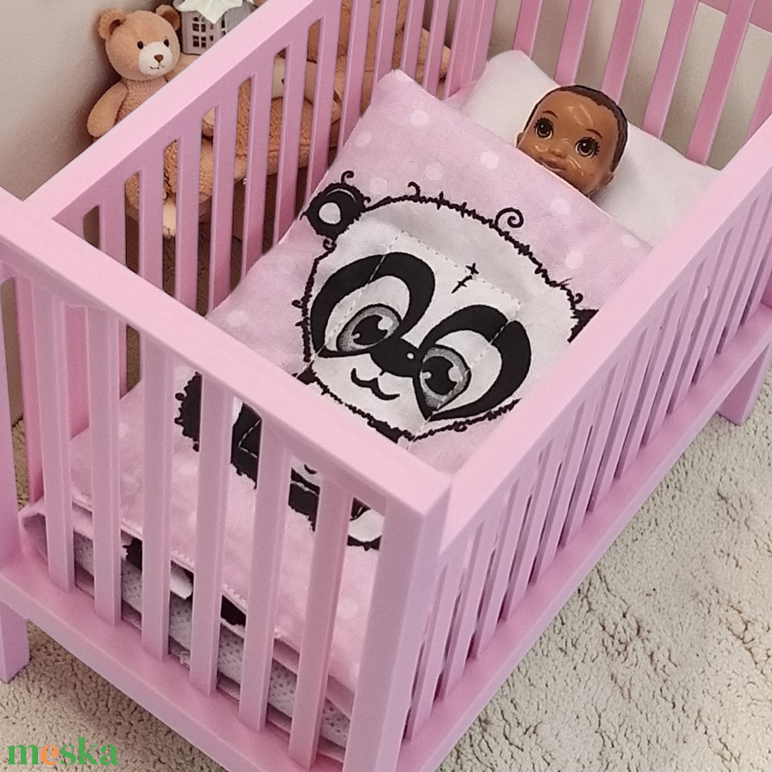Pandamacis, 3 részes babaágynemű szett barbie kisbabákhoz, babaház kiegészítő (k001pd) - játék & sport - baba & babaház - játékbaba, babakellék - Meska.hu