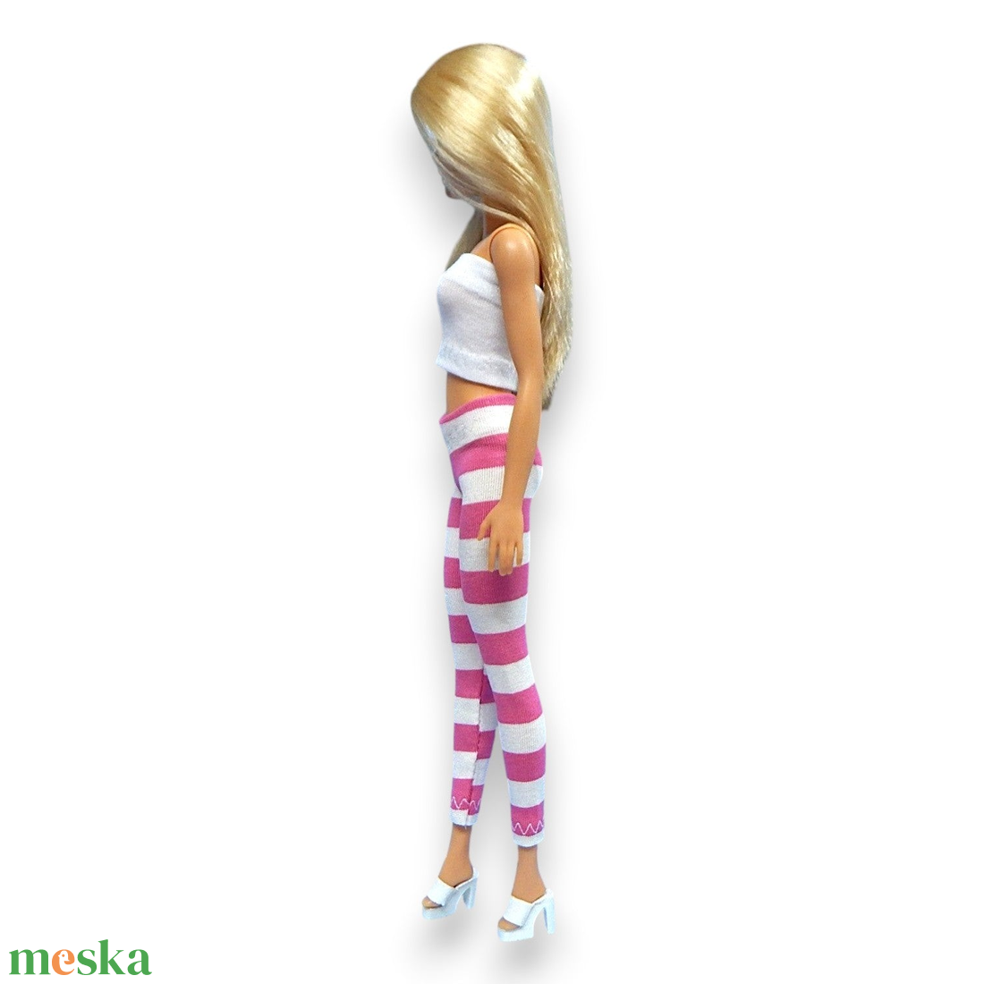 ÚJ! Pink-fehér csíkos barbie nadrág, harisnya, leggings  - ruha barbie típusú babákhoz (a032pf) - játék & sport - baba & babaház - barbie ruhák - Meska.hu