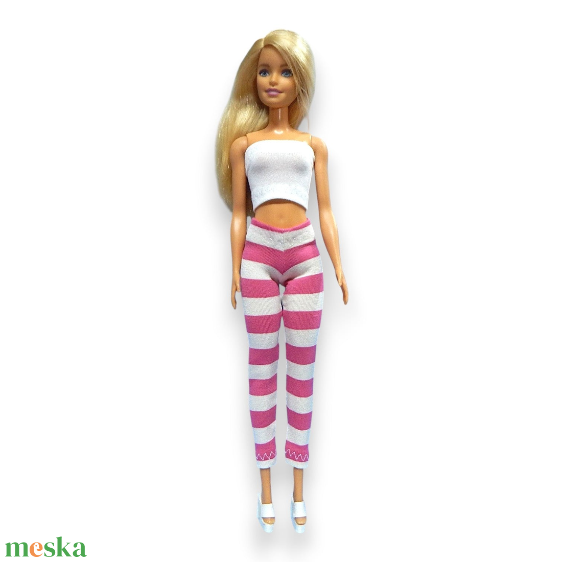 ÚJ! Pink-fehér csíkos barbie nadrág, harisnya, leggings  - ruha barbie típusú babákhoz (a032pf) - játék & sport - baba & babaház - barbie ruhák - Meska.hu