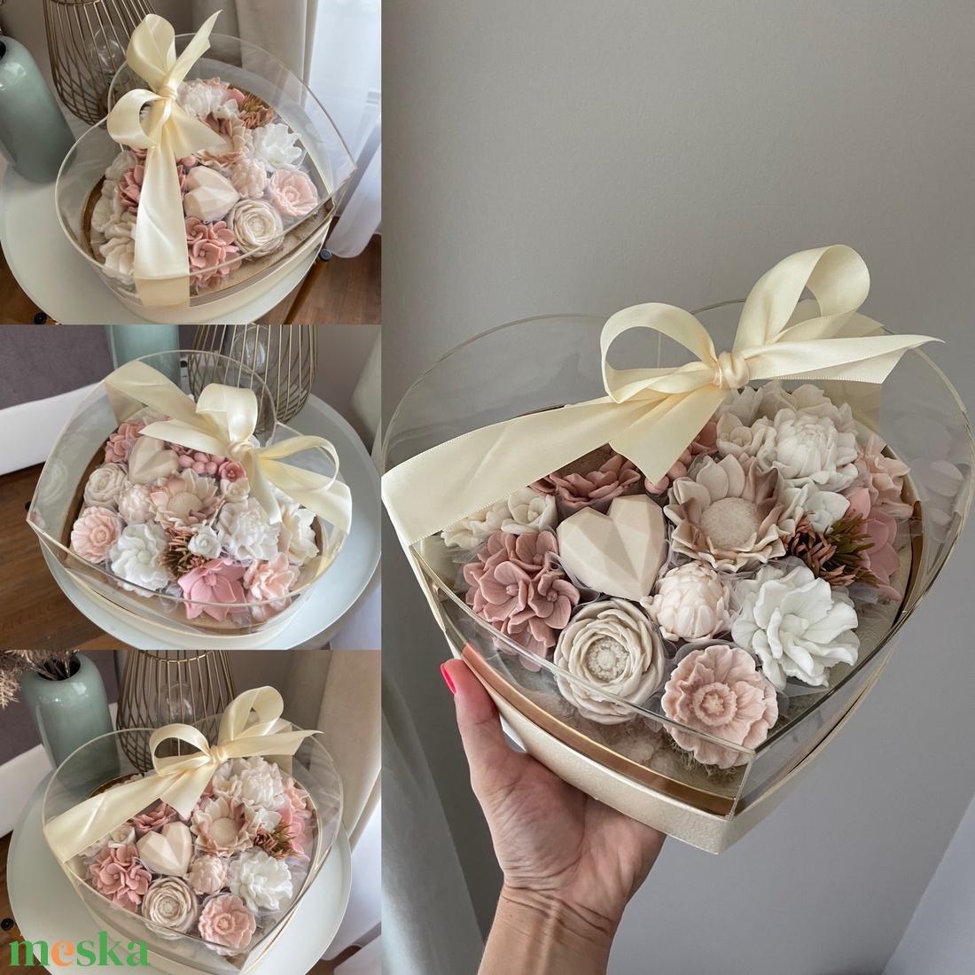 Esküvői szülőköszöntő ajándék szappanvirág szívbox - esküvő - emlék & ajándék - szülőköszöntő ajándék - Meska.hu