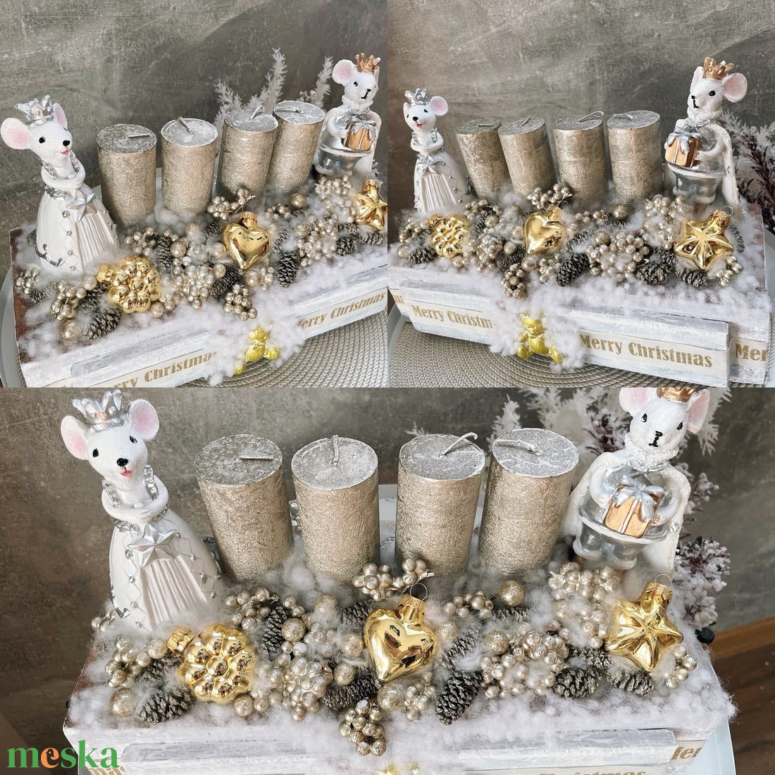 Egérkirály és egérkirálynő adventi koszorú asztaldísz - karácsony - adventi díszek - adventi koszorú - Meska.hu