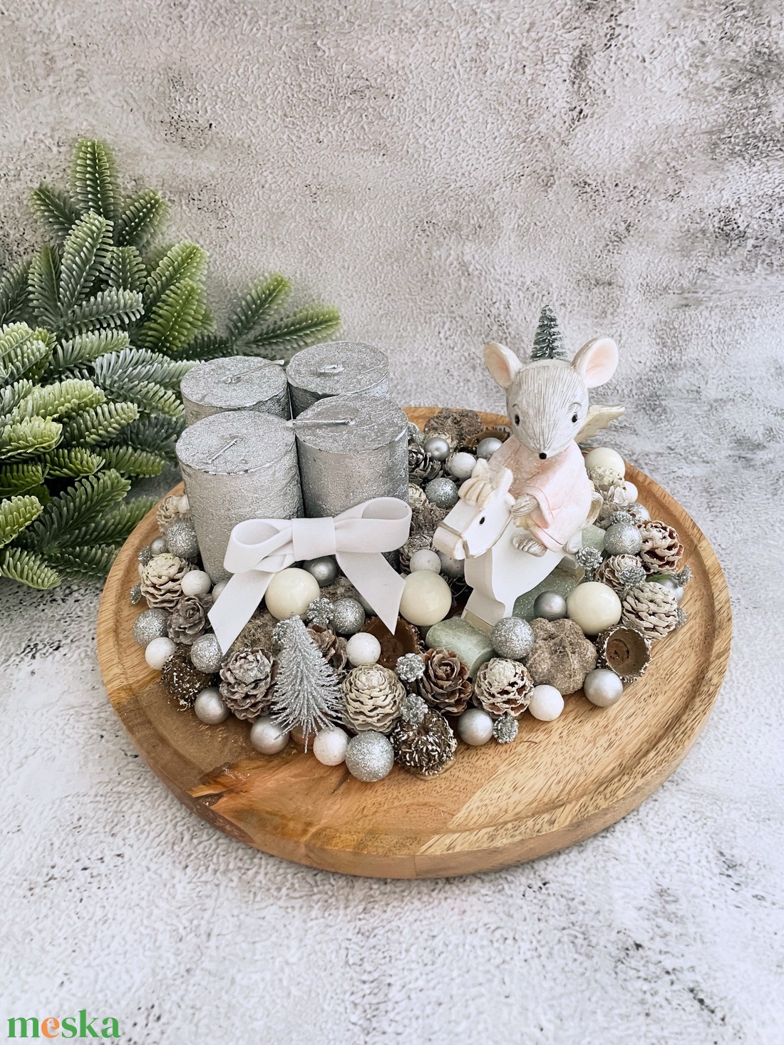 Hintalovas egérkés adventi koszorú asztaldísz - karácsony - adventi díszek - adventi koszorú - Meska.hu