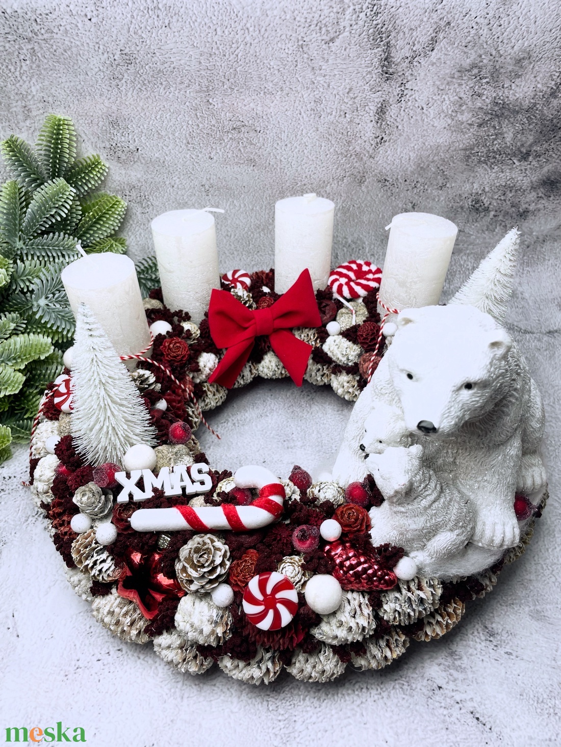 Adventi koszorú maci családdal - karácsony - adventi díszek - adventi koszorú - Meska.hu