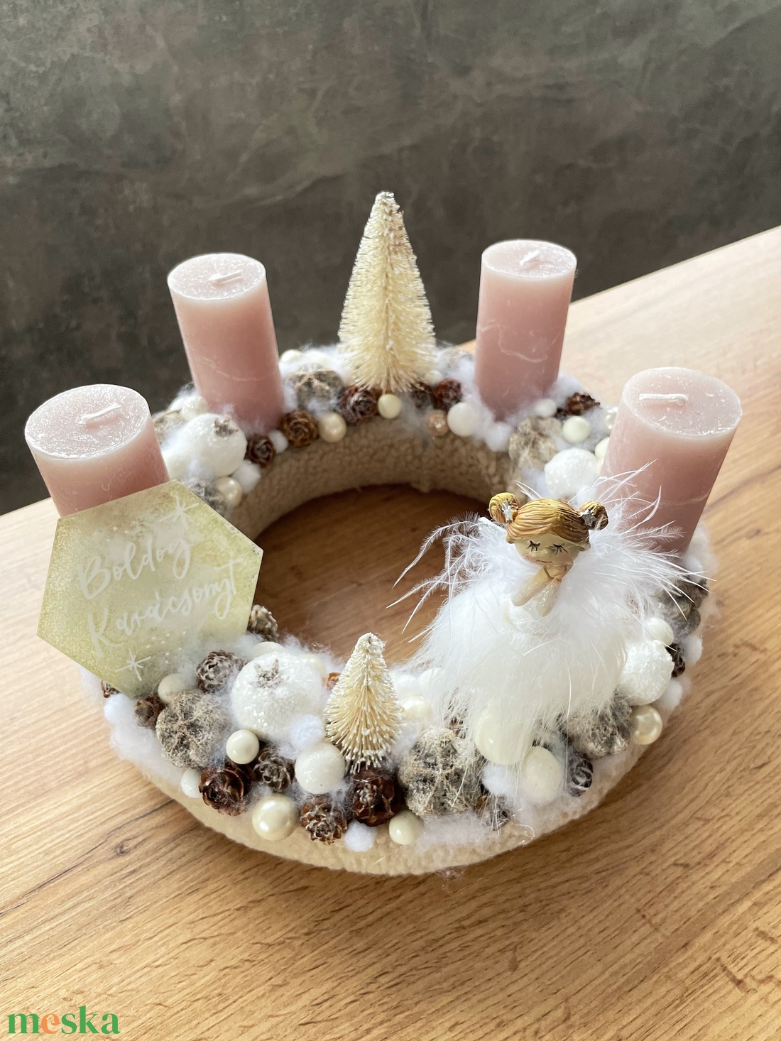 Adventi koszorú angyalkával - karácsony - adventi díszek - adventi koszorú - Meska.hu