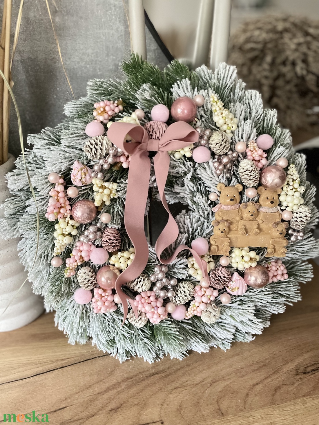 Karácsonyi ajtódísz maci családdal - karácsony - adventi díszek - adventi ajtódísz - Meska.hu