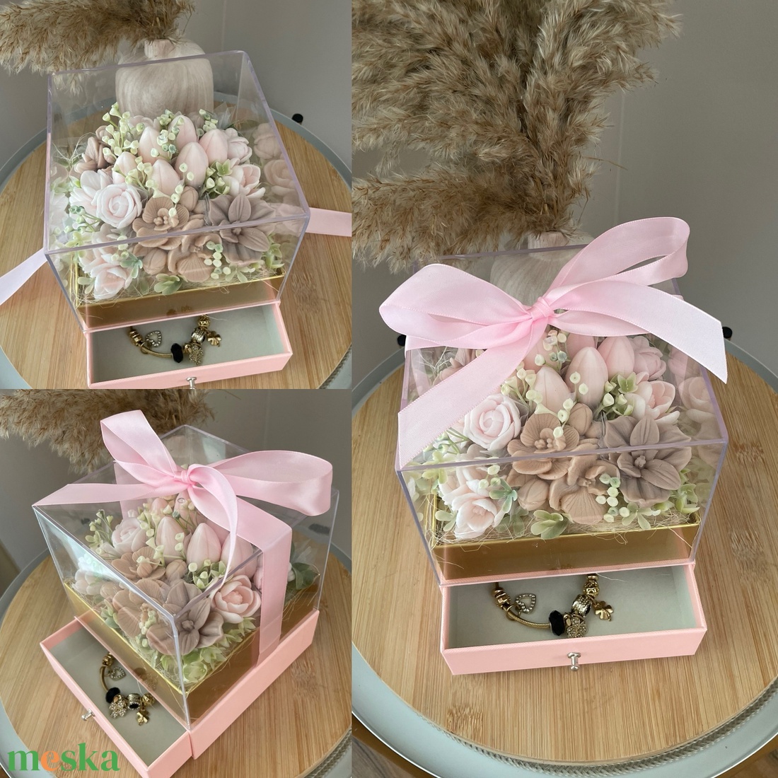 Fiókos akril tetejű szappanvirág box - otthon & életmód - dekoráció - virágdísz és tartó - virágbox, virágdoboz - Meska.hu