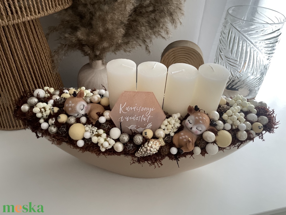 Adventi koszorú asztaldísz csónak tálban - karácsony - adventi díszek - adventi koszorú - Meska.hu