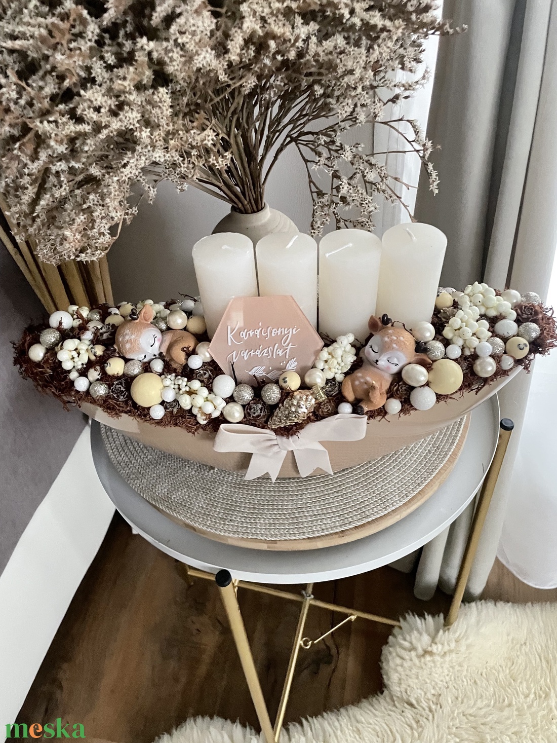 Adventi koszorú asztaldísz csónak tálban - karácsony - adventi díszek - adventi koszorú - Meska.hu