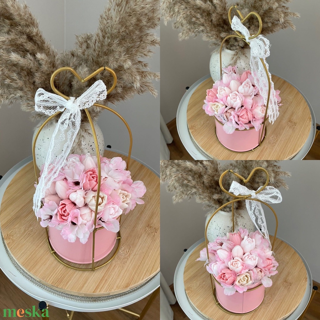 Szappanvirág tulipán szív tetejű fém kaspóban - otthon & életmód - dekoráció - virágdekoráció - virágok - virágbox - Meska.hu