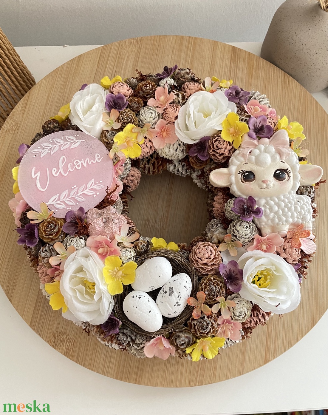 Tavaszi báránykás ajtódísz - otthon & életmód - dekoráció - ajtó- és ablak dekoráció - ajtódísz & kopogtató - Meska.hu